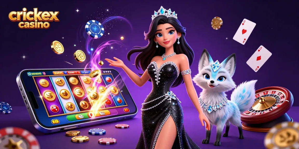Experience the thrill of crickex casino through this lively illustration of a glamorous scene filled with gaming elements.