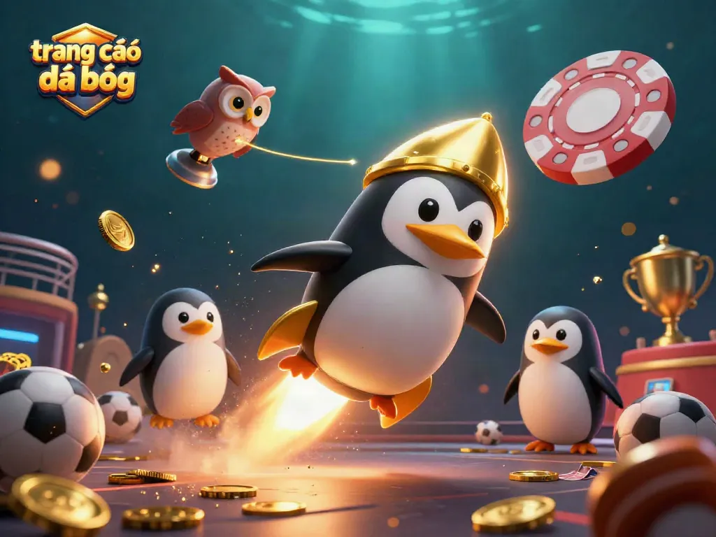 Cá độ bóng đá tại trang cá độ đá bóng, cuộc đua thú vị giữa chú penguin vàng và không gian đầy ánh sáng.