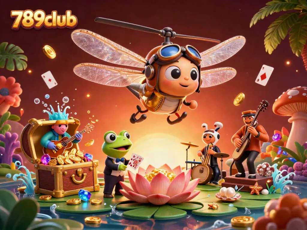 Experience the excitement at 789club with a vibrant 3D casino scene featuring unique characters and lively game elements.