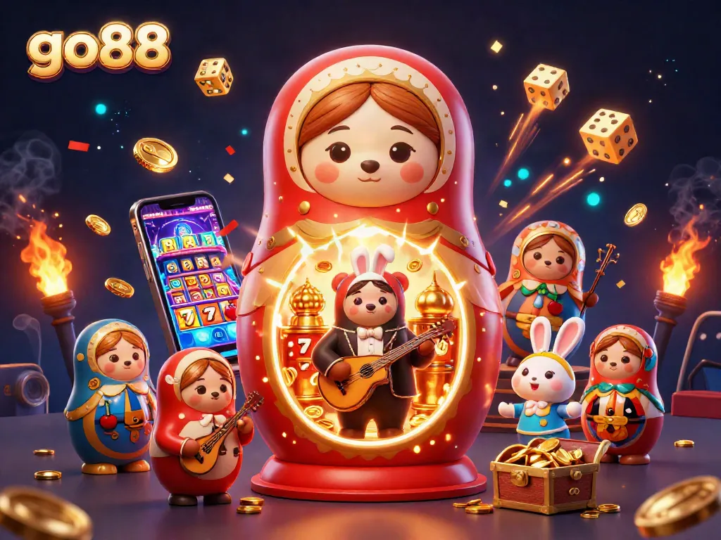 Engage in exciting casino gaming with go88 while enjoying vibrant 3D characters and festive elements.