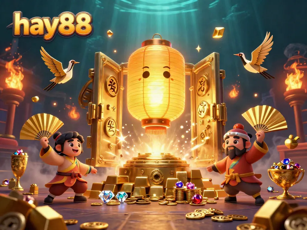 Experience the excitement at hay88 online casino with vibrant characters, golden treasures, and captivating gaming elements.