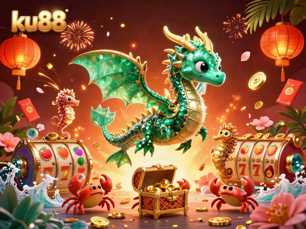 Experience thrilling action at ku88 with vibrant casino games and a dragon guardian.