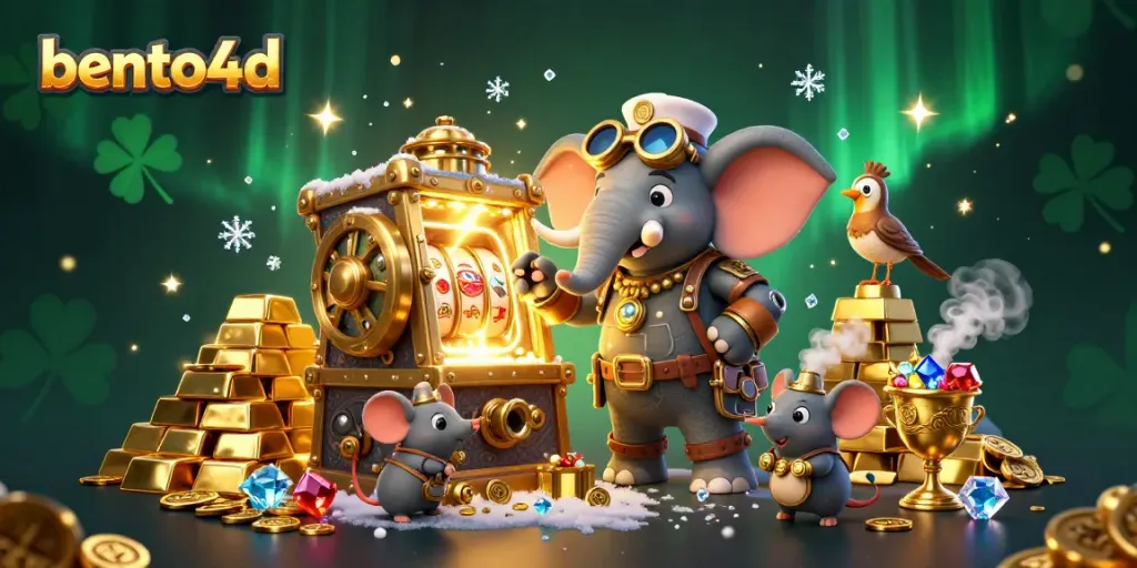 Spin the bento4d slots with a steampunk elephant engineer in a treasure-filled casino.