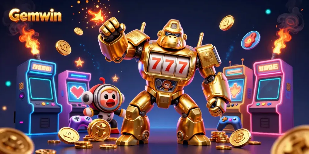 Experience thrilling wins at Gemwin with an exciting 3D casino illustration showcasing vibrant gaming elements.
