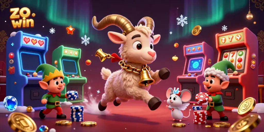 Experience thrilling wins at zo win casino with festive characters in a vibrant gaming scene.