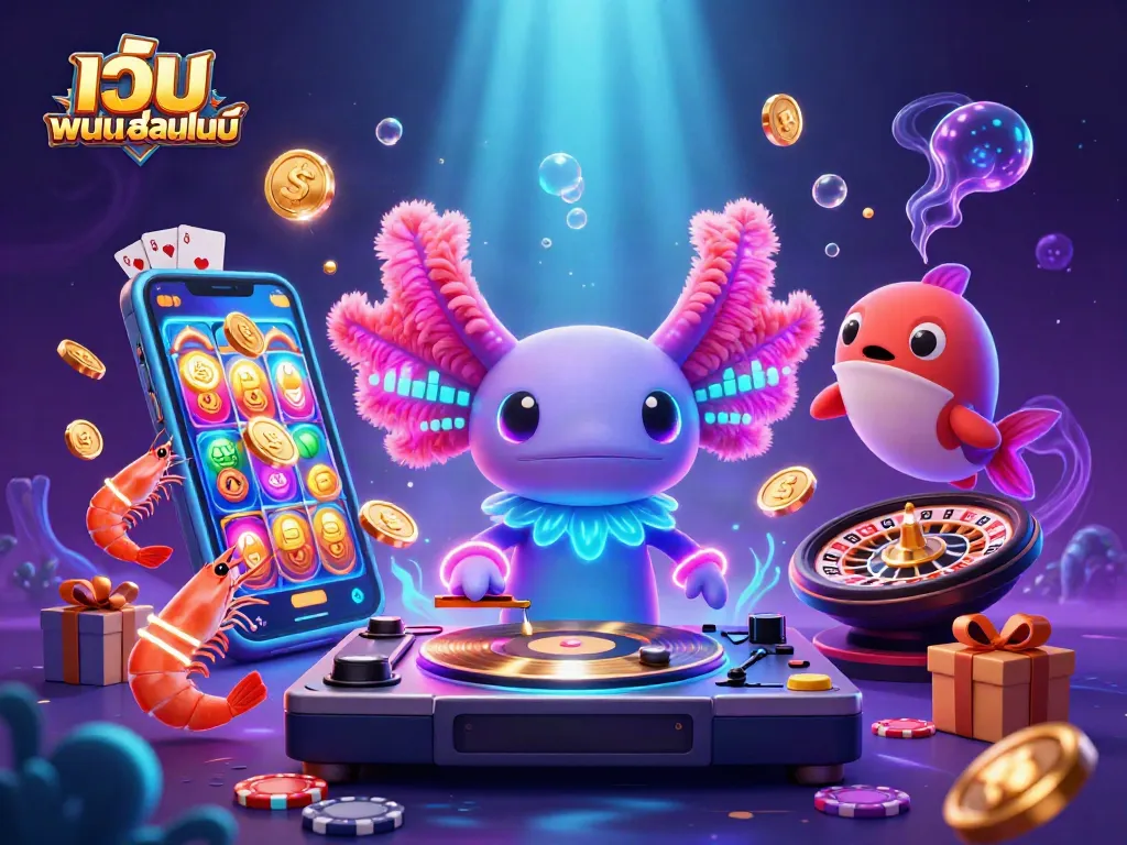 เล่นออนไลน์ผ่าน เว็บ พนันออนไลน์ โดยมีดีเจสีสันสดใสและเครื่องเล่นเกม