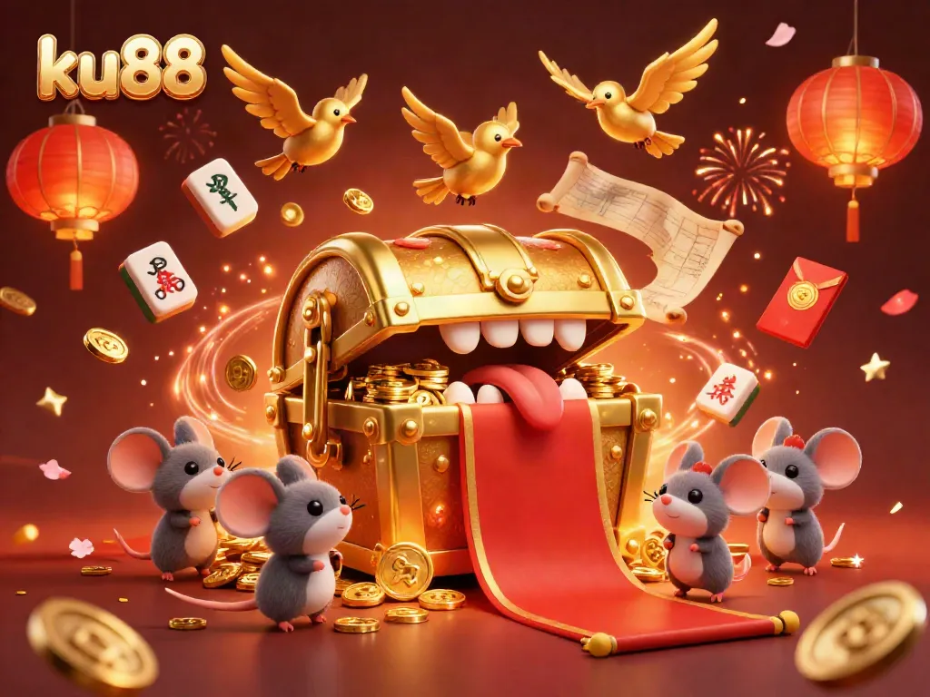 Engaging scene showcasing ku88 with a treasure chest lure and game elements in colorful celebration.