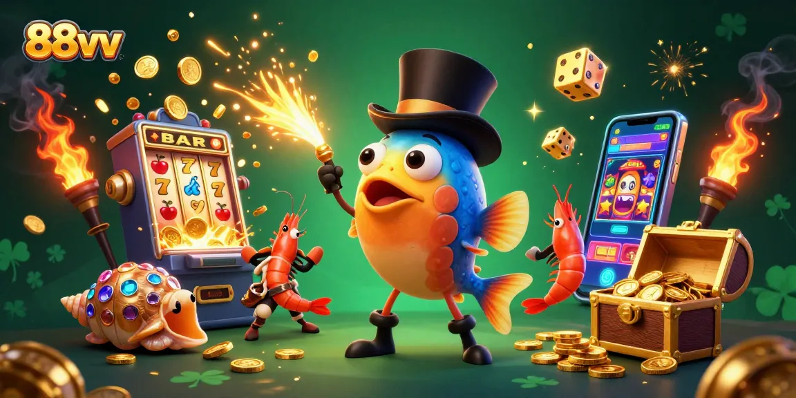 Engage with 88vv's thrilling slot experience as glowing creatures attract treasure amidst jackpot excitement.
