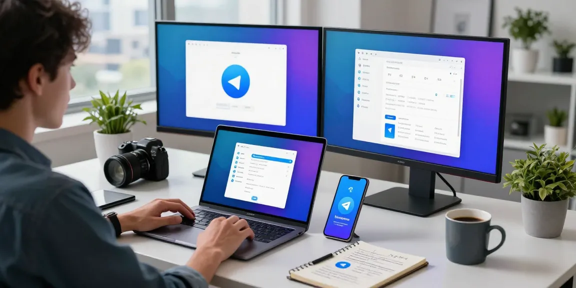 Downloading Telegram app on a laptop in a modern workspace, showcasing productivity and innovation.