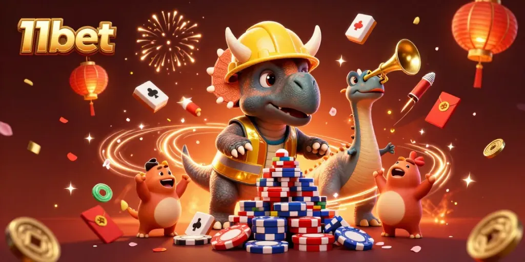 Join the fun at 11bet while the animated characters celebrate winning moments in a vibrant casino scene.
