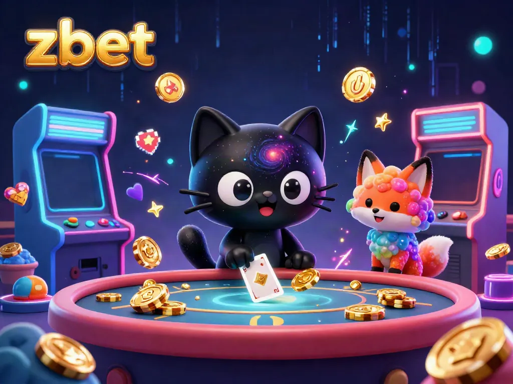 Experience thrilling moments at zbet with this vibrant cosmic casino scene featuring a black hole cat and nebula fox.