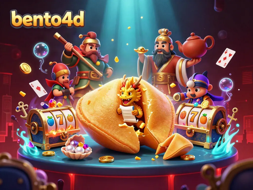 Bento4d showcases a golden fortune cookie scene with gaming elements, enhancing betting excitement and strategy.