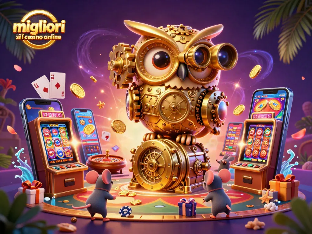 Gioca nei migliori siti casino online con un gufo d'oro e topolini tra le slot.