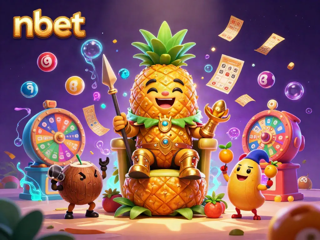 Experience the excitement of nbet casino with a vibrant 3D scene of characters celebrating and engaging with dynamic gambling elements.