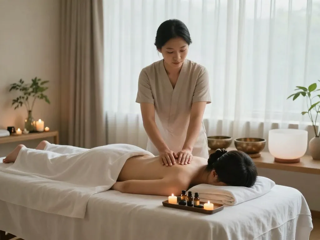 송파출장마사지 in a tranquil spa setting with soothing ambiance and natural light.