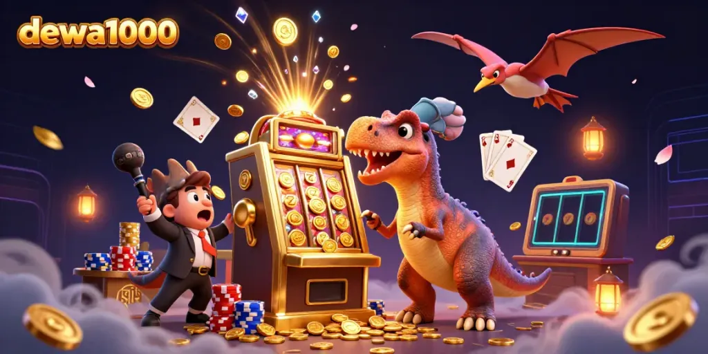 Experience the thrilling action at dewa1000 as a pachycephalosaurus triggers a slot machine jackpot!