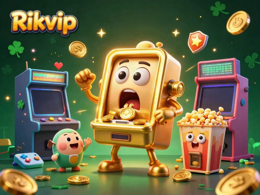Experience the thrilling jackpot with Rikvip in a vibrant 3D casino scene filled with excitement and gold.