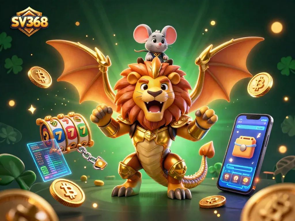 SV368 explores thrilling online casino action with vibrant golds and dynamic gaming symbols.