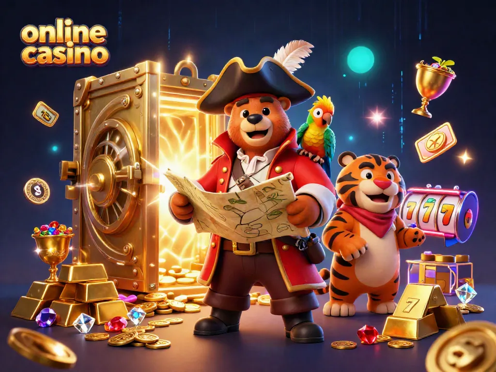 Los mejores juegos de casino en línea, incluyendo tragamonedas y bonificaciones, en una ilustración vibrante.