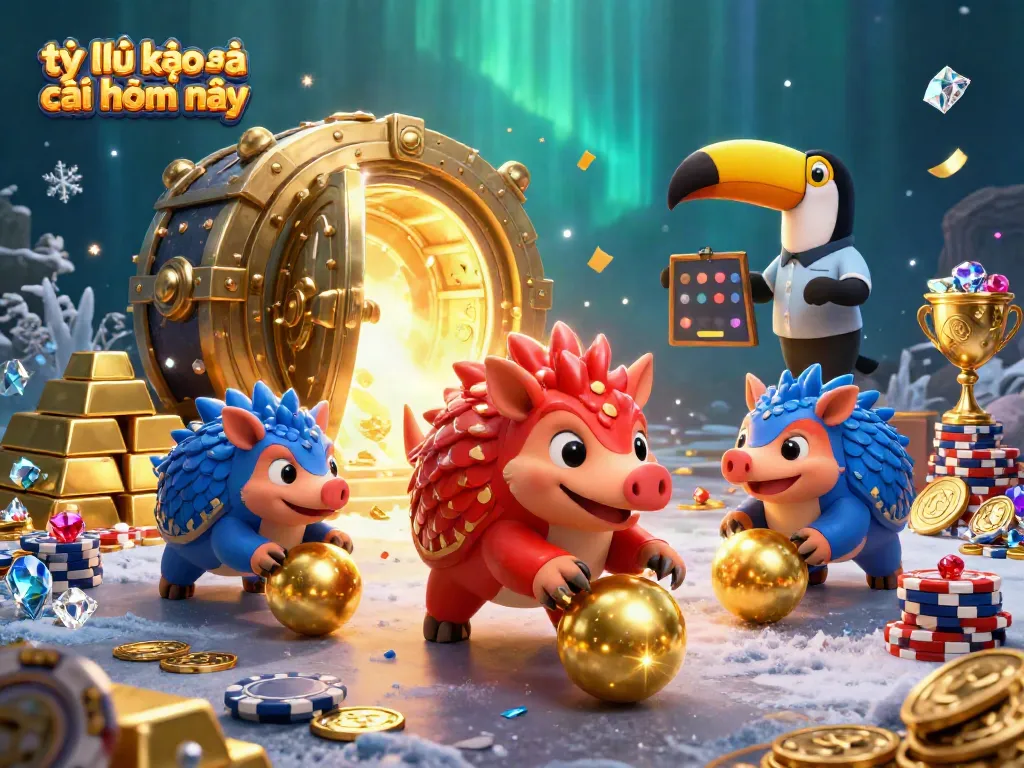 Bet on tỷ lệ kèo nhà cái hôm nay with lively pangolins rolling golden balls through poker chips.