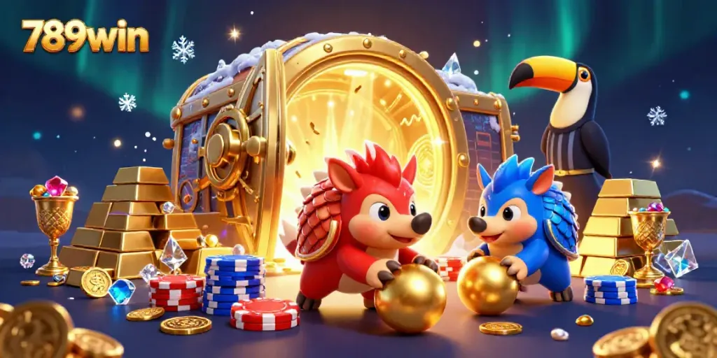 Rolling pangolins in 789win, bowling through poker chips amidst golden treasures.