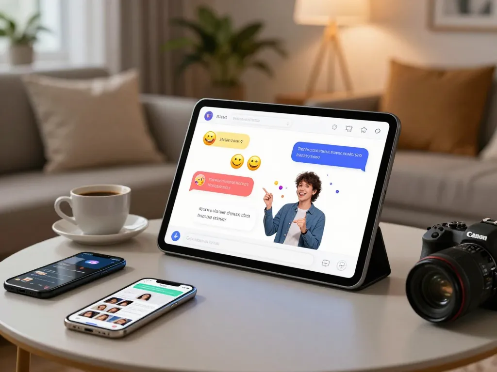 Engaging ai sex chat experience on modern tablet with vibrant conversation bubbles