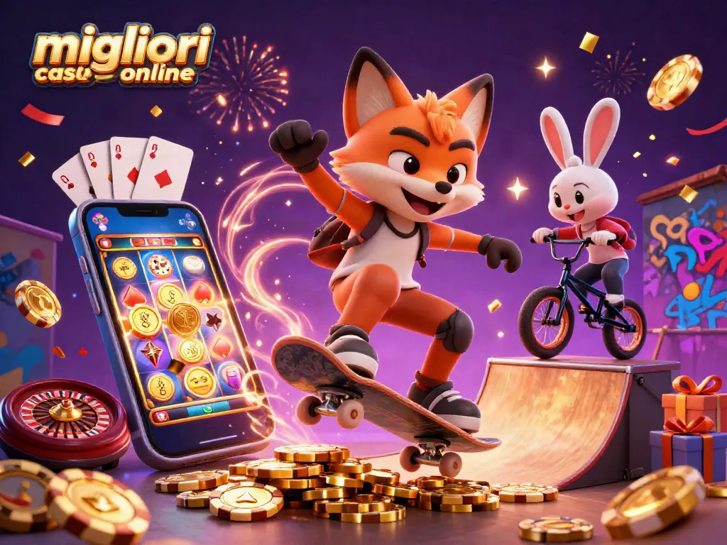 Scopri i migliori casino online attraverso un'illustrazione vivace e dettagliata di un'ambientazione di gioco d'azzardo.