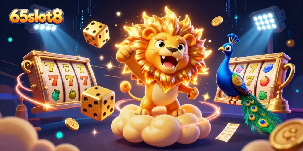 Experience the thrilling world of 65slot8 with vibrant characters and jackpot excitement.