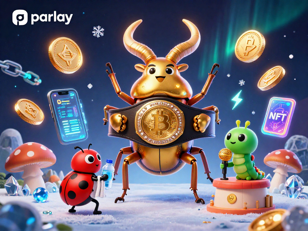 Engage in the parlay excitement with cartoon characters in a crypto casino scene, showcasing vibrant elements.