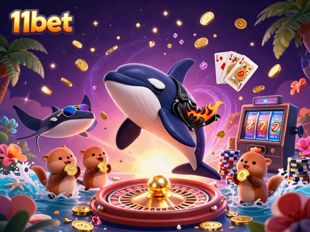 Experience the thrill of 11bet with a dynamic casino scene featuring imaginative sea creatures and vibrant game elements.
