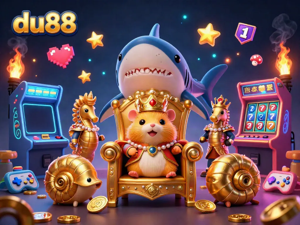 Pursue jackpots in du88 with the fierce hamster king and his royal guards in a vibrant 3D casino scene.