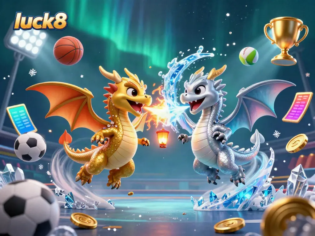 Experience luck8 with dynamic dragons, sports elements, and vibrant casino imagery.