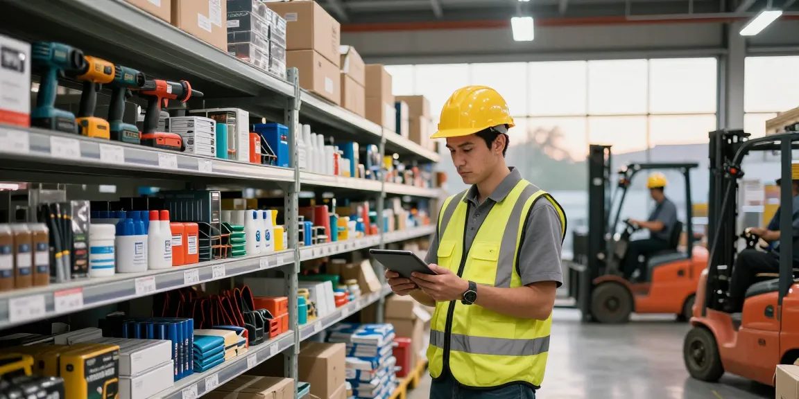 Warehouse worker managing inventory for rokok 88 industrial supplies in vibrant e-commerce setting.