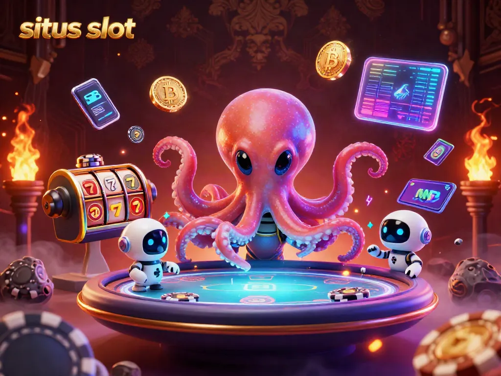 Engage in the thrill of situs slot with an alien octopus managing a holographic casino table.