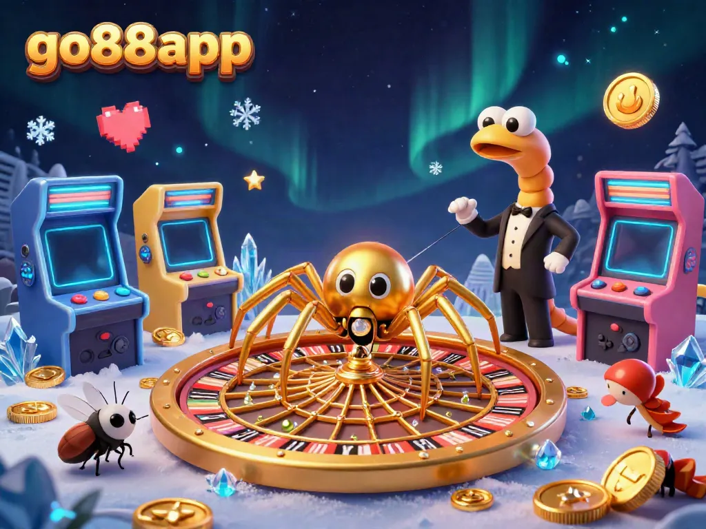 Experience the excitement of go88app with a dynamic casino-themed scene featuring a golden spider, vibrant games, and rich visuals.
