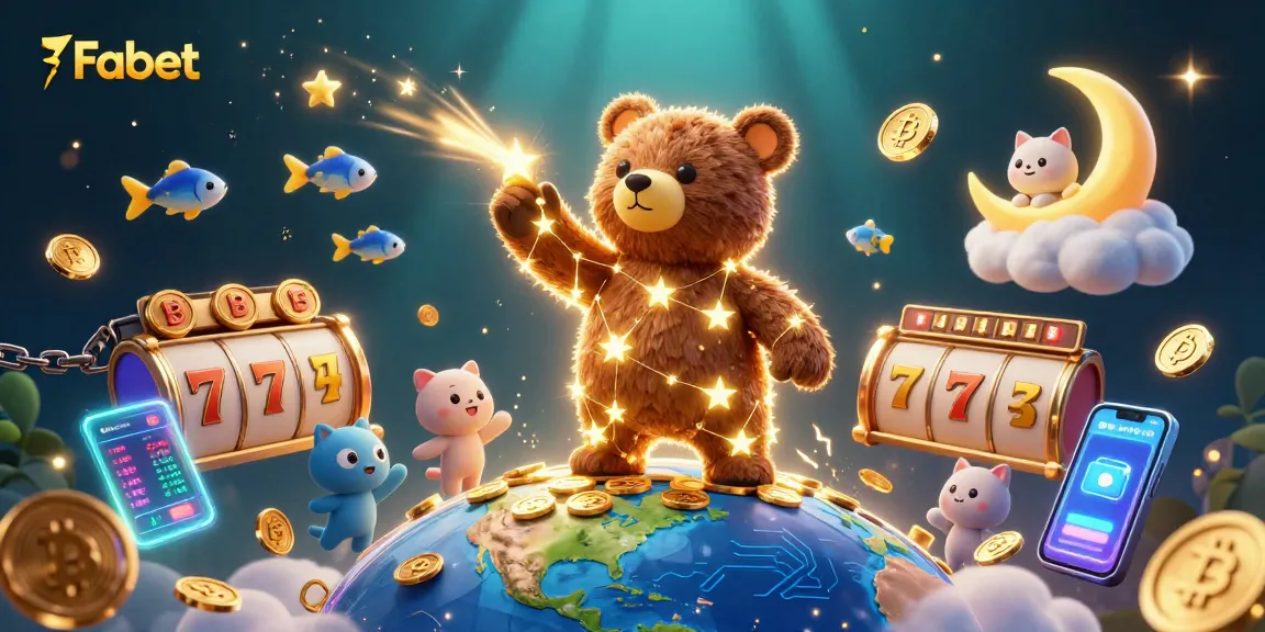 Fabet players enjoy thrilling wins in a dynamic 3D casino scene featuring vibrant slot elements.