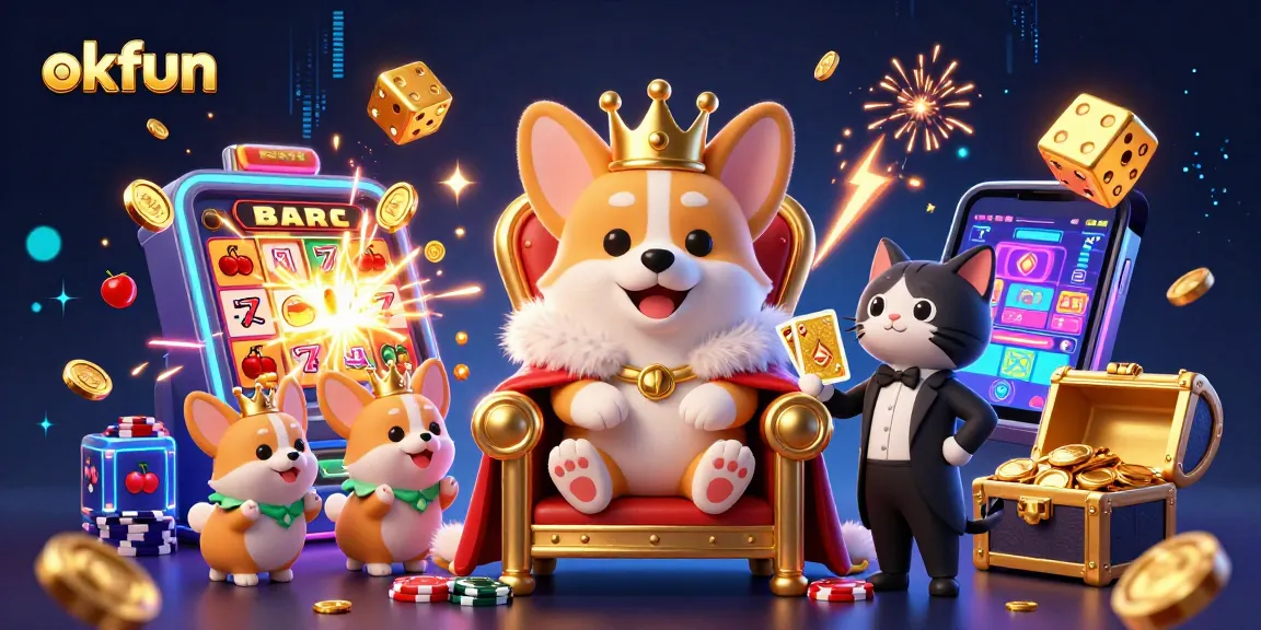 Experience the thrill at okfun with majestic corgi royalty and vibrant gambling excitement.